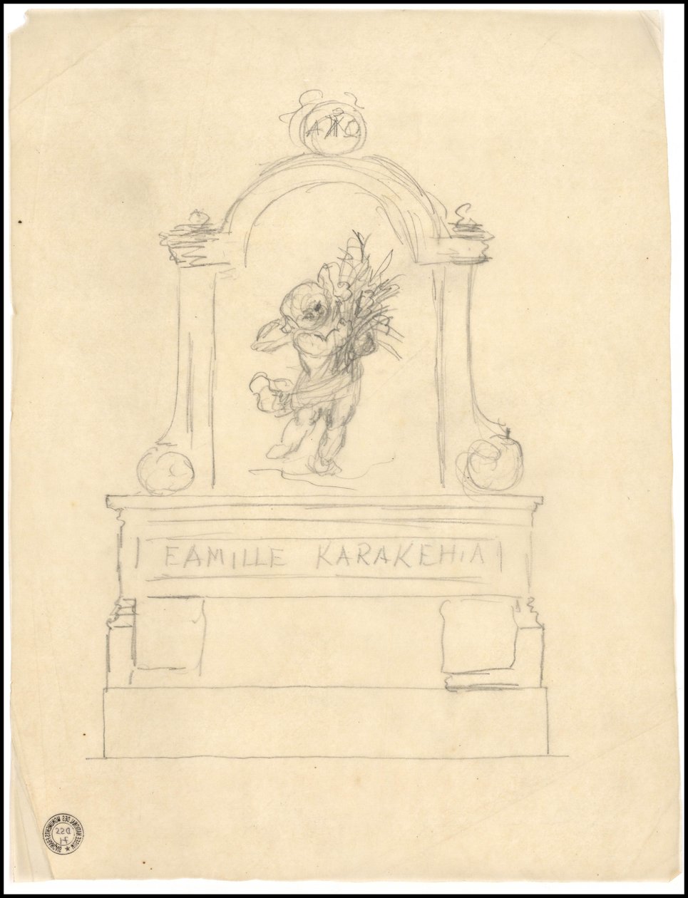 Skiss av en grav för familjen Karakehia på Père Lachaise -kyrkogården i Paris av Adolphe Victor Geoffroy Dechaume