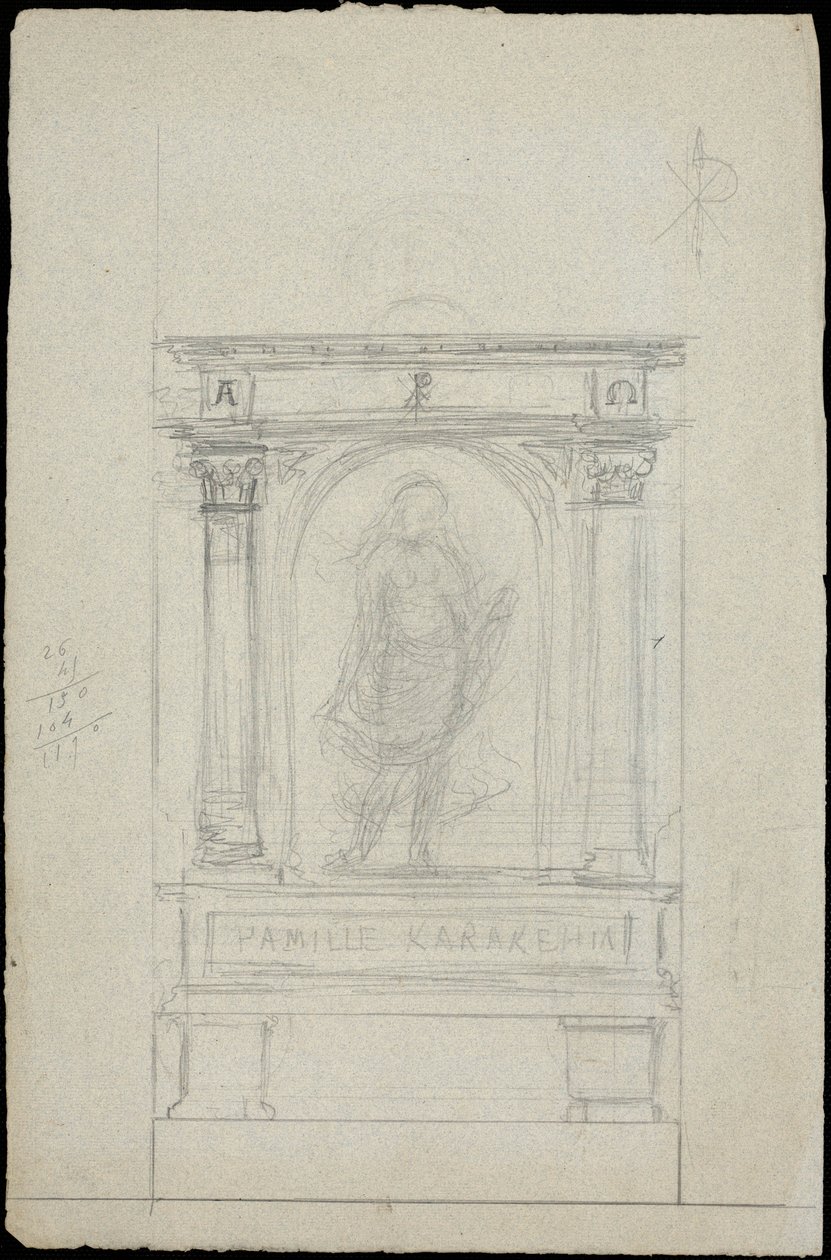 Skiss av en grav för familjen Karakehia på Père Lachaise -kyrkogården i Paris av Adolphe Victor Geoffroy Dechaume