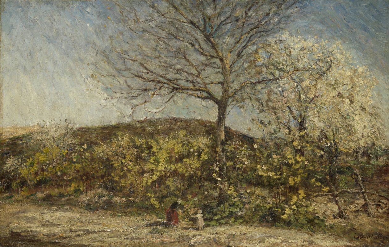 Landskap med blommande fruktträdgård av Adolphe Joseph Thomas Monticelli