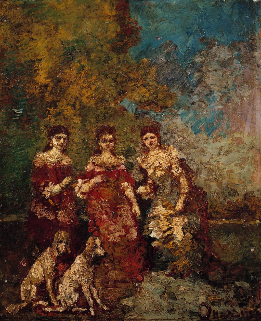 Tre kvinnor i parken av Adolphe Joseph Thomas Monticelli