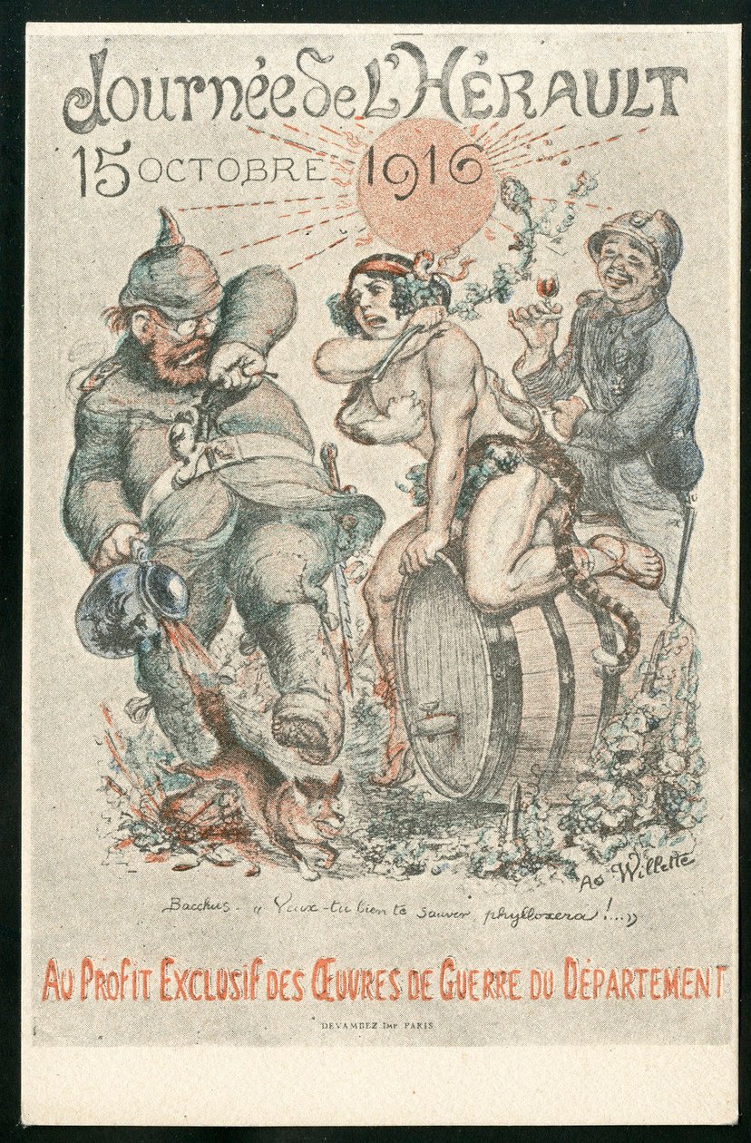 Vykort, satirisk i färger av Adolphe Leon Willette