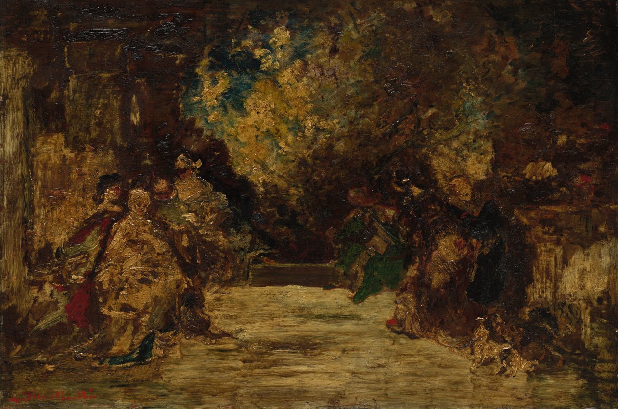 Figurer på en terrass, ej daterad. av Adolphe Joseph Thomas Monticelli