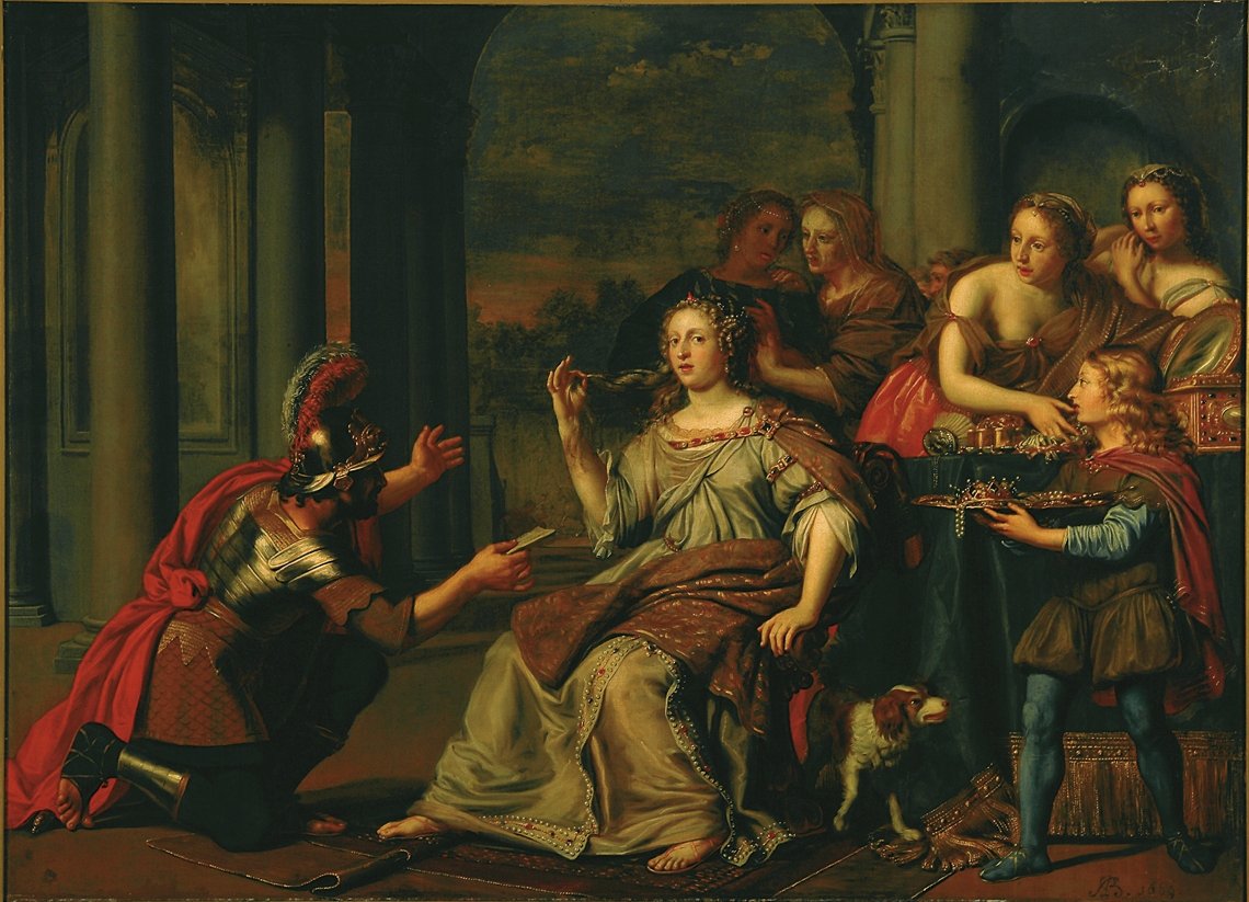  Semiramis receives word of the uprising in Babylonn av Adriaen Backer