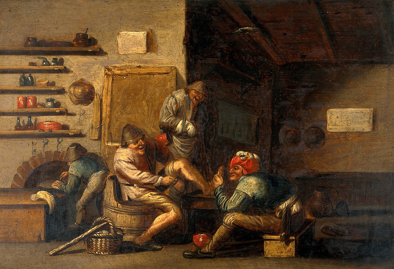  surgeon operating on a mans foot av Adriaen Jansz. van Ostade