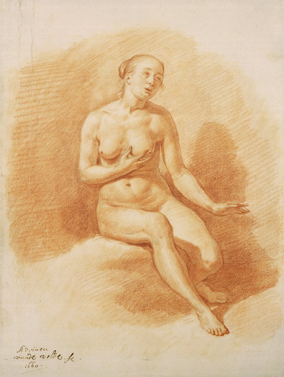 Naken kvinna, 1660 (röd krita på papper) av Adriaen van de Velde