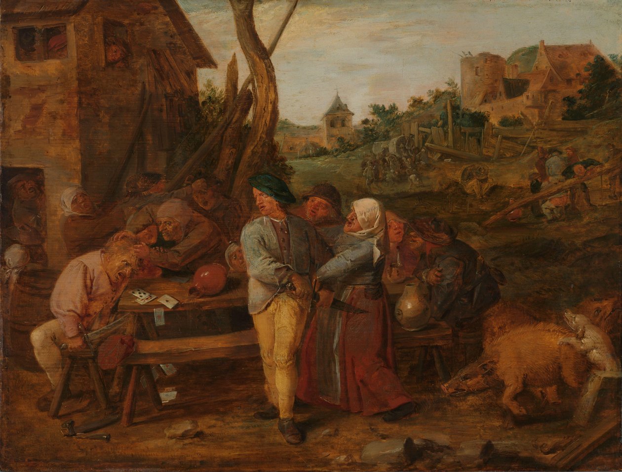 Kortslagsmål utanför en Country Tavern av Adriaen Brouwer