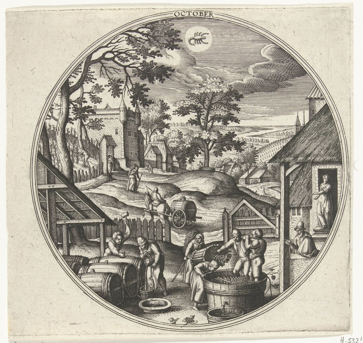 oktober De tolv månaderna (serietitel) av Adriaen Collaert