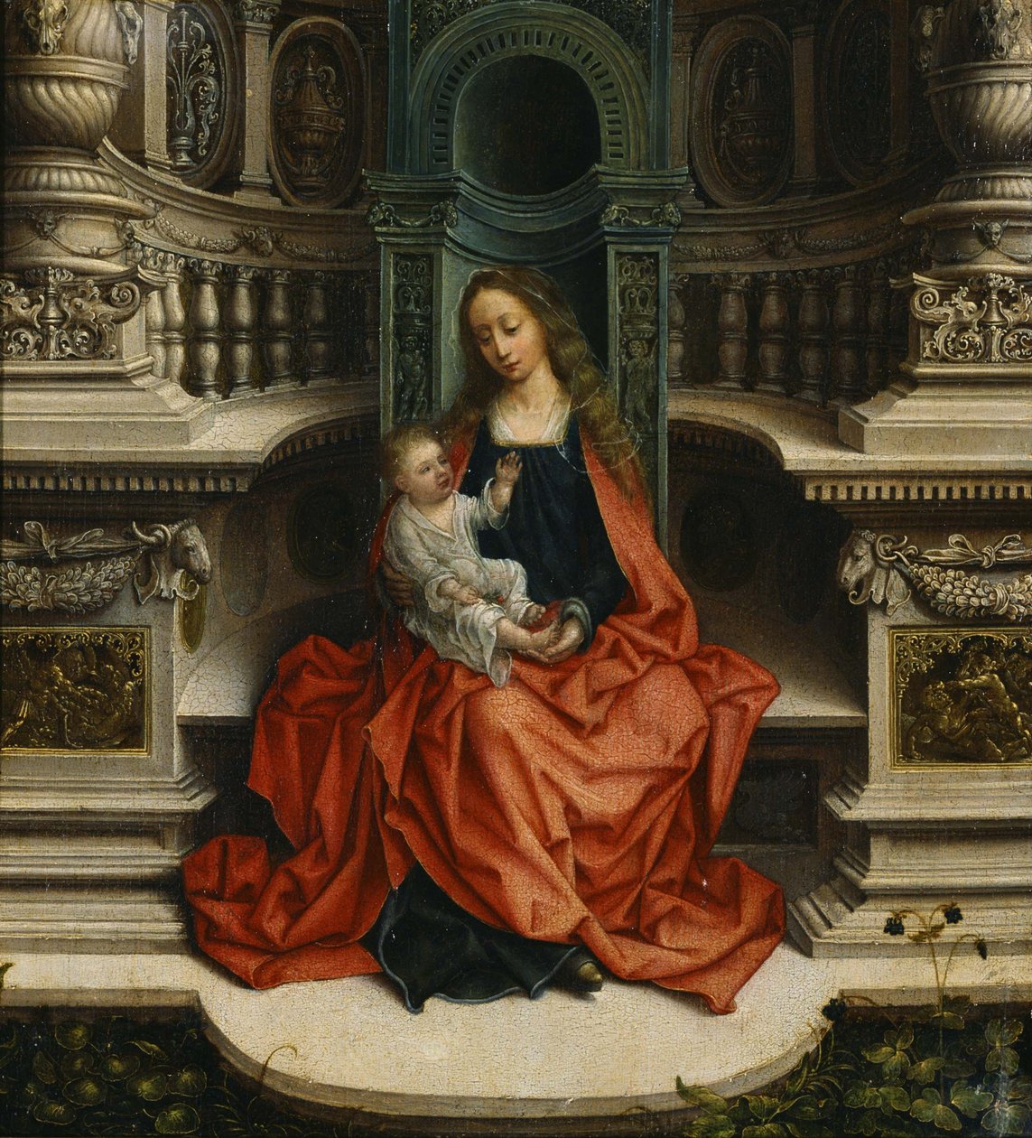 The Madonna and Child Enthroned, 1500-talet av Adriaen Isenbrandt or Isenbrant