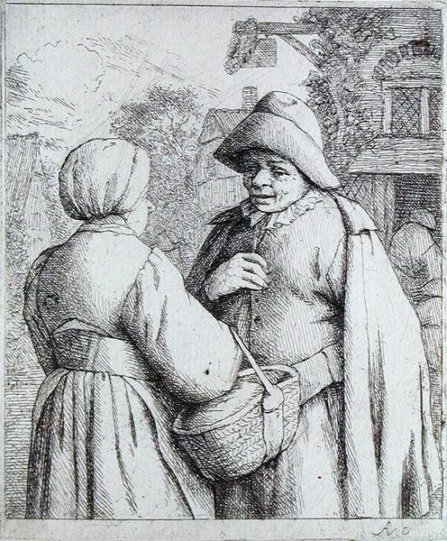 Man och kvinna samtalar (gravyr) av Adriaen Jansz. van Ostade
