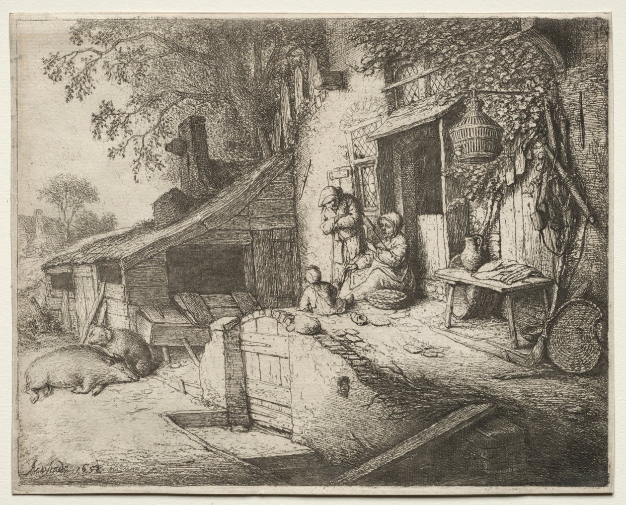 Kvinnan som snurrar. av Adriaen Jansz. van Ostade