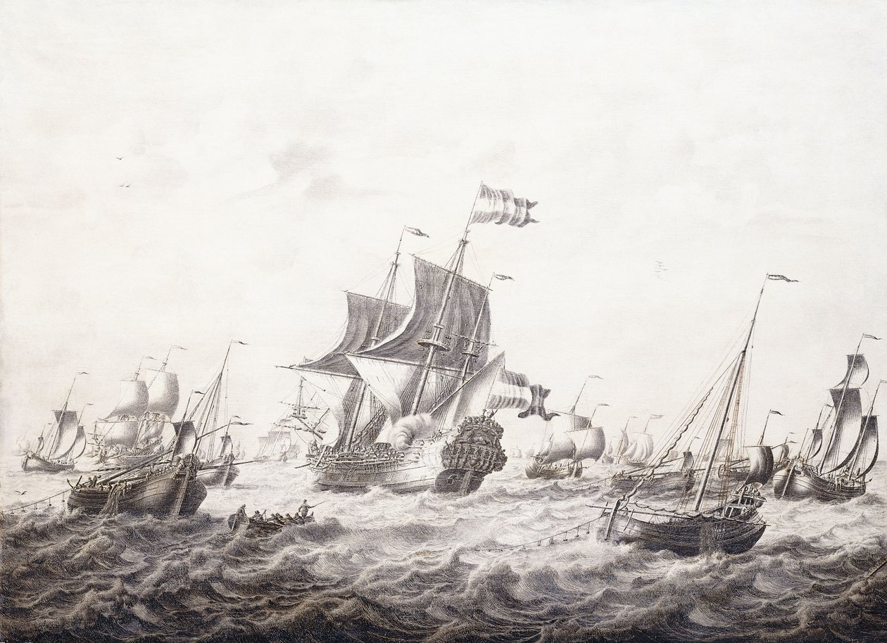 Krigsmän som bryter fiskarnas nät, av Adriaen van Salm
