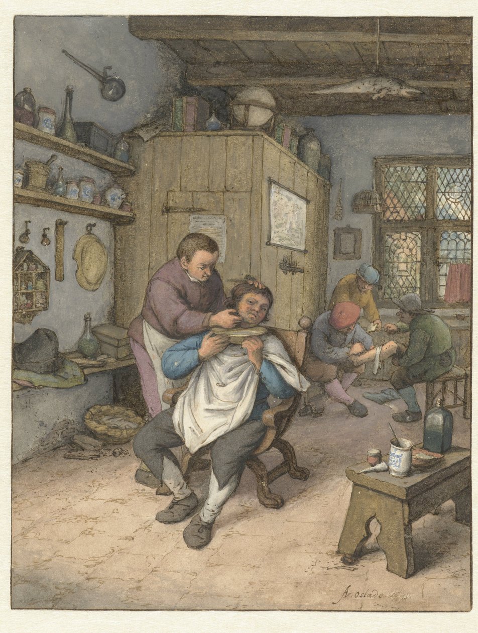 En frisörsalong Barbierswinkel av Adriaen van Ostade