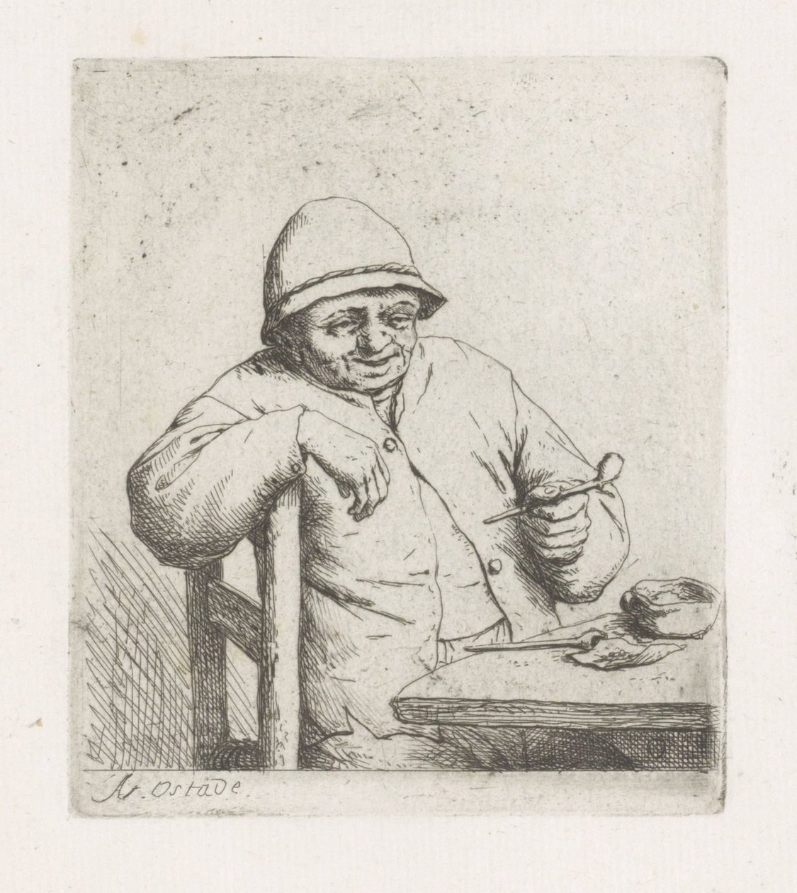 Man med en pipa vid bordet av Adriaen van Ostade