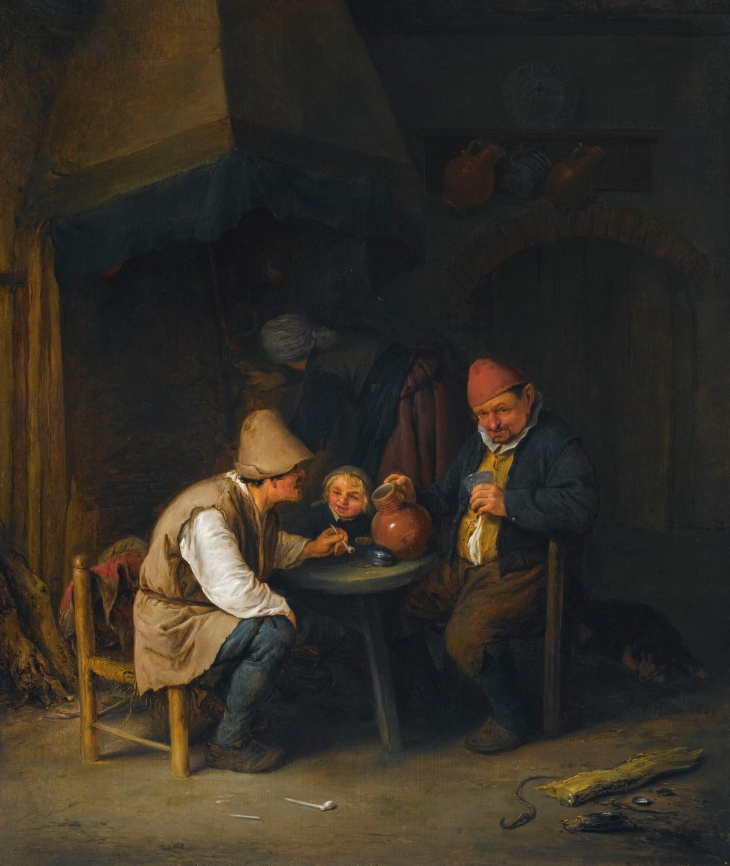 Bondefamilj i en interiör av Adriaen van Ostade