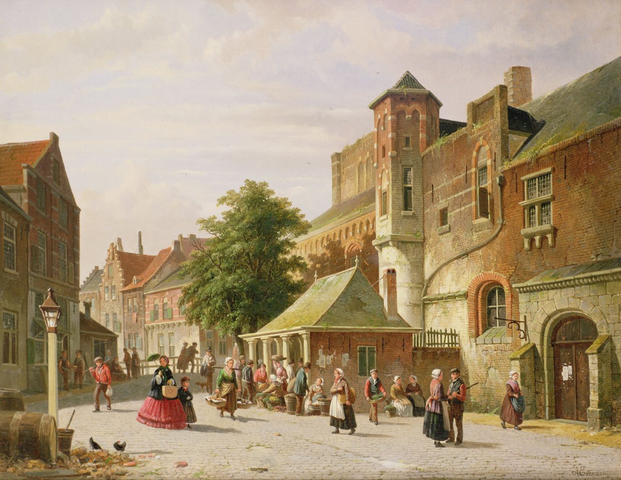 En gatubild i Amsterdam av Adrianus Eversen