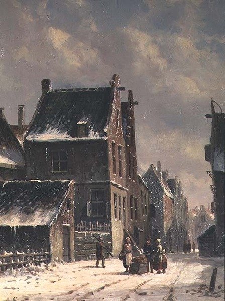 En holländsk stad på vintern av Adrianus Eversen