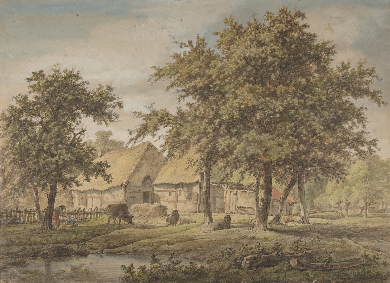 Landskap med bondgård, 1757-1837. av Adrianus de Visser