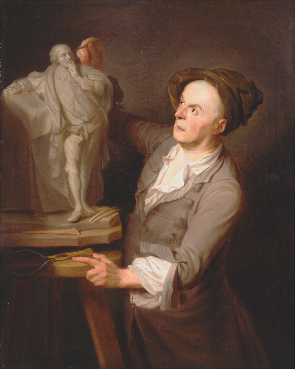 Louis-Francois Roubiliac modellerar sitt monument för Shakespeare av Adrien Carpentiers