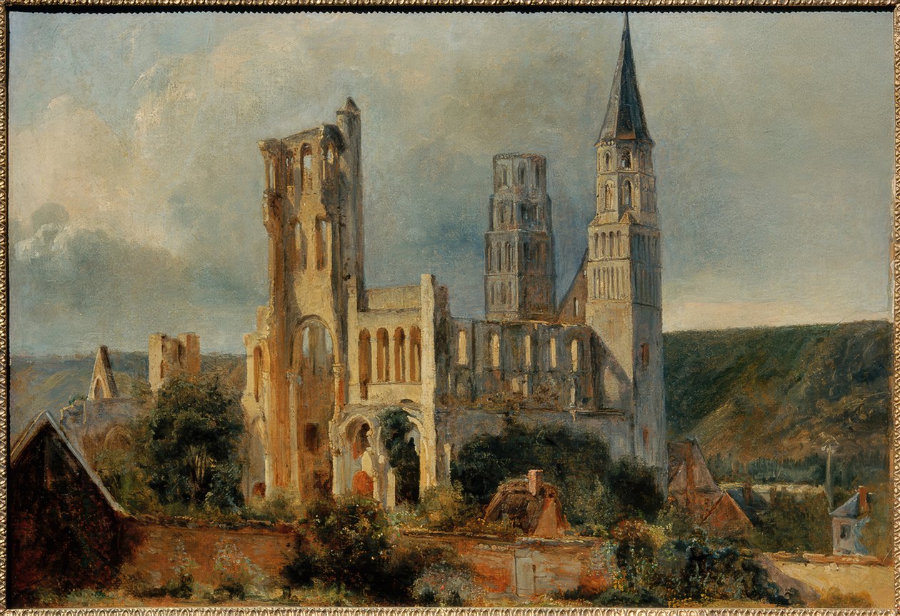 Ruinerna av klosterkyrkan Jumièges av Adrien Dauzats