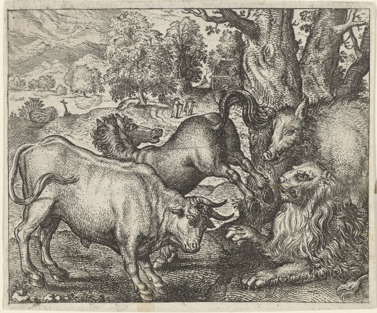 Fabel om det gamla lejonet av Egidius  Sadeler (II)
