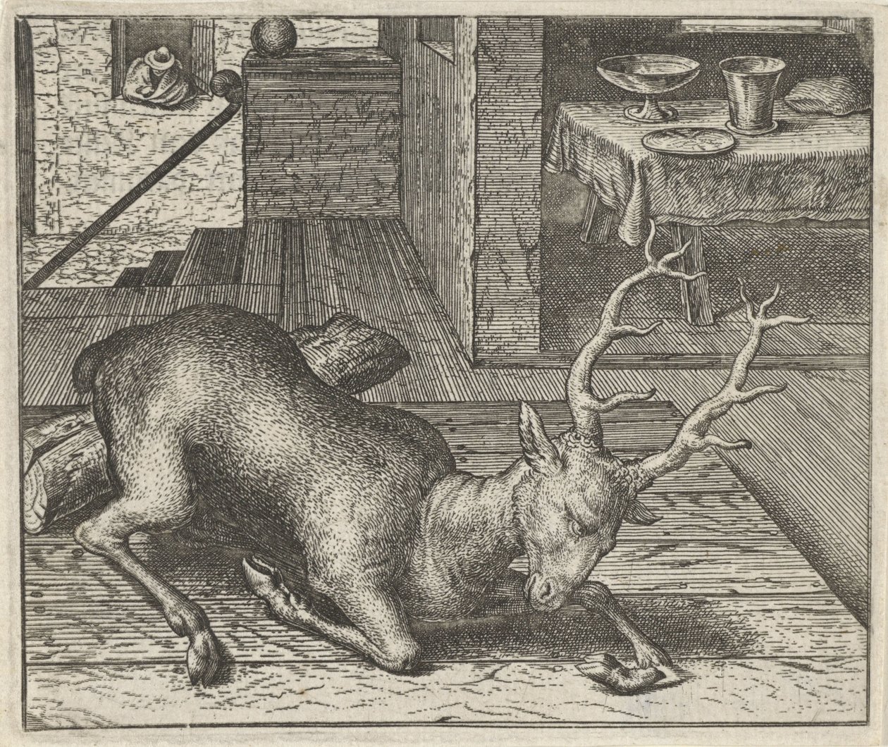 Fabel om den berusade rådjuren av Egidius  Sadeler (II)