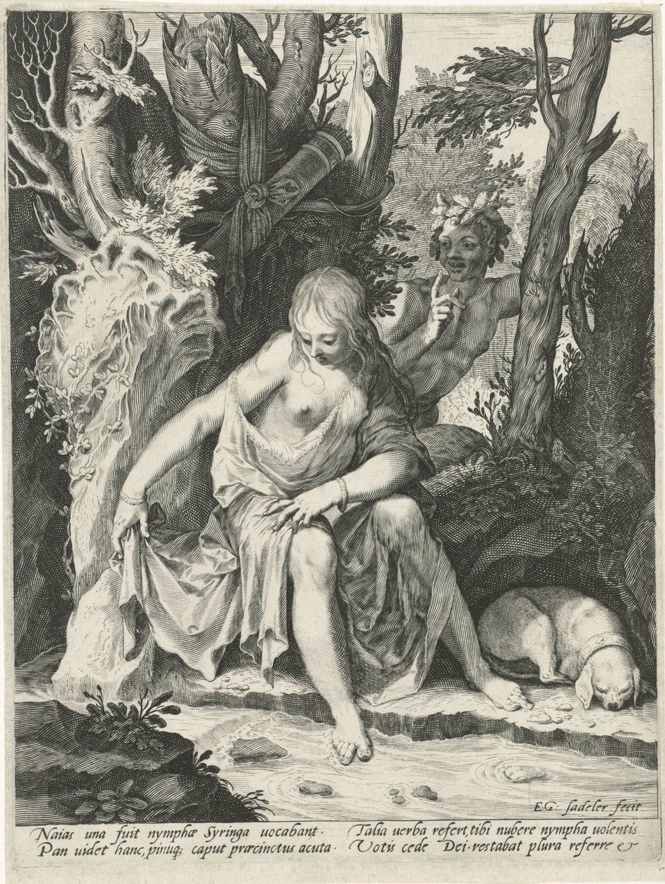 Pan spionerar på nymfen Syrinx av Egidius  Sadeler (II)