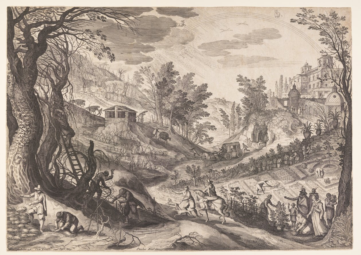 Mars/April, från De Tolv Månaderna av Aegidius Sadeler II