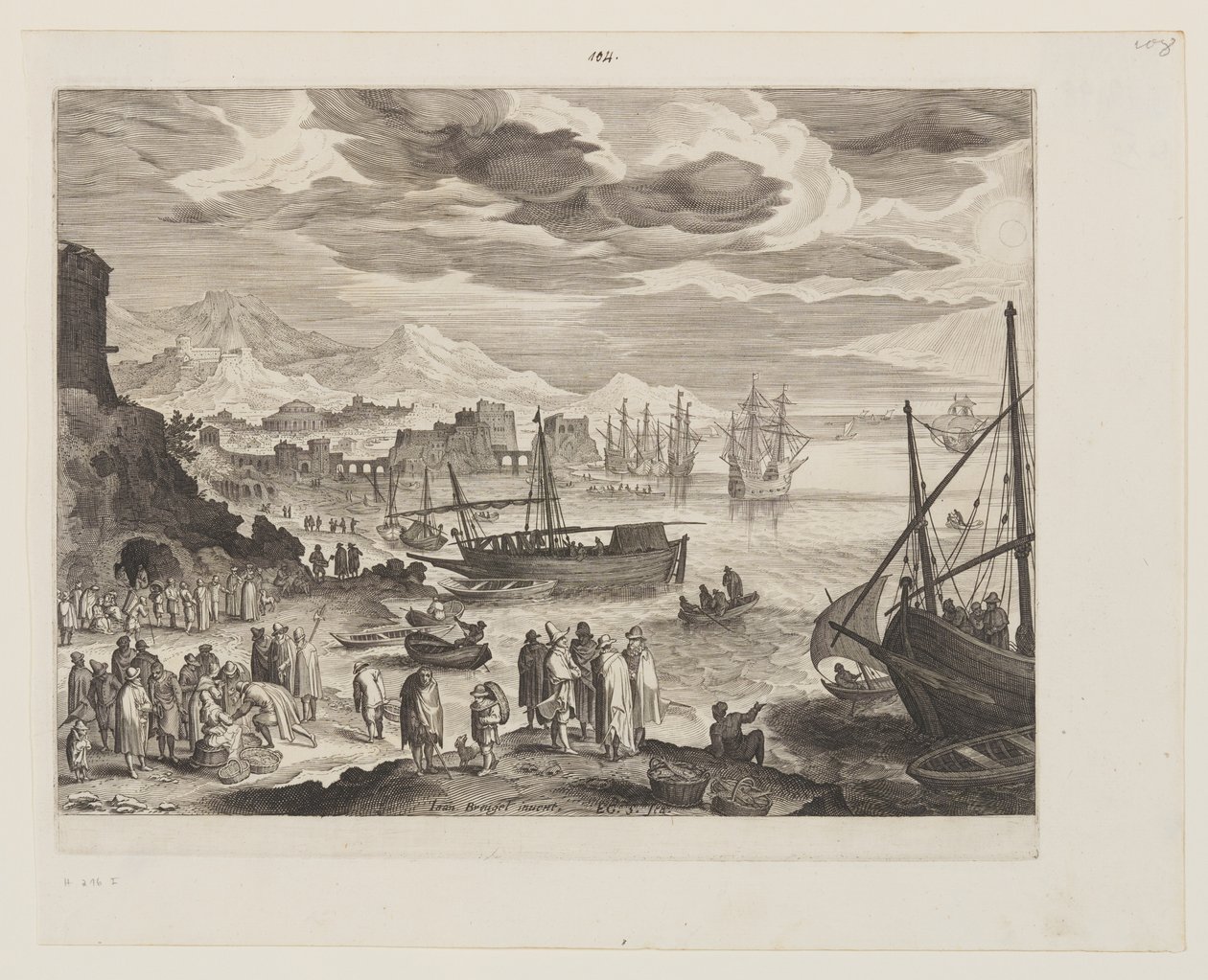 Havsstrand med fiskare och fiskhandlare av Aegidius Sadeler II