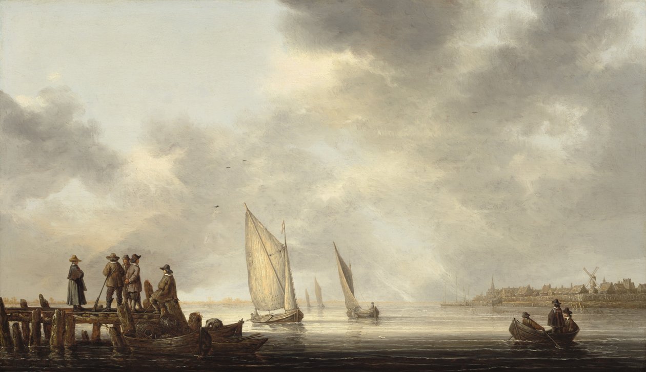 En pir med utsikt över Dordrecht av Aelbert Cuyp