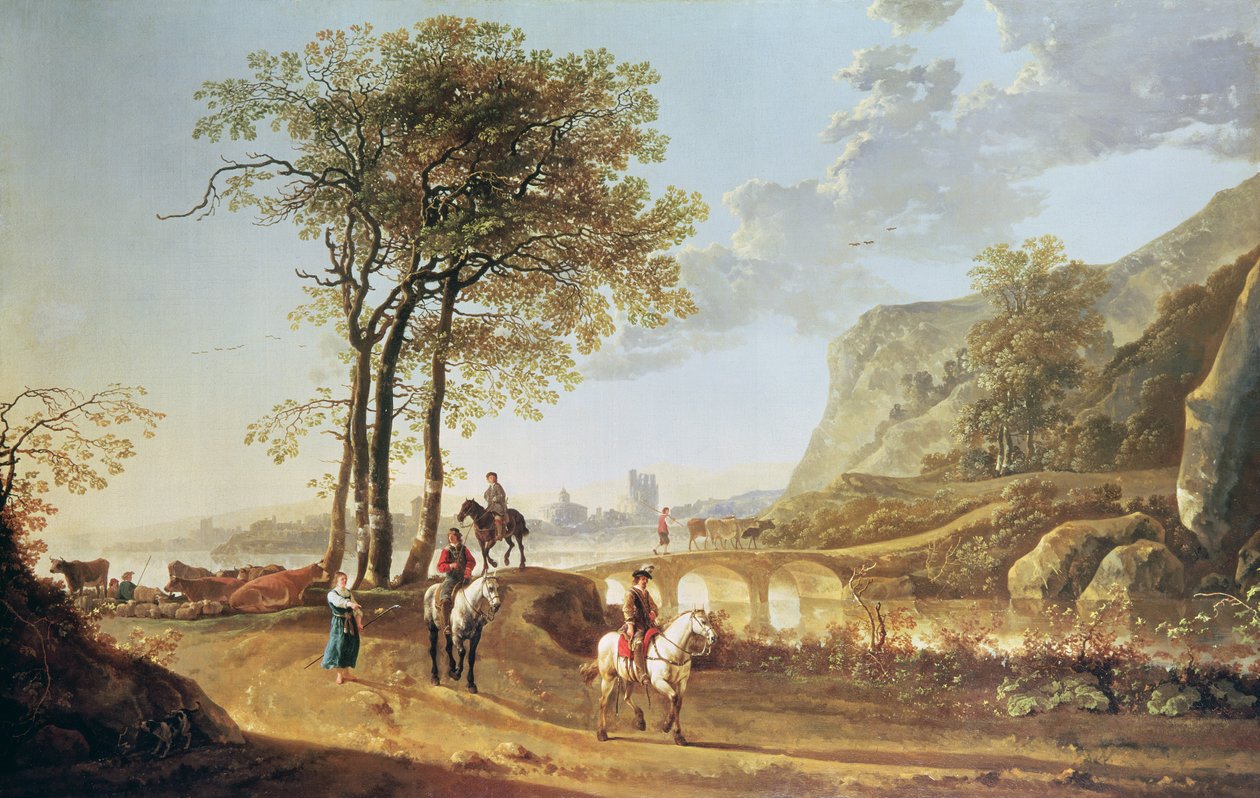 Vidsträckt flodlandskap av Aelbert Cuyp