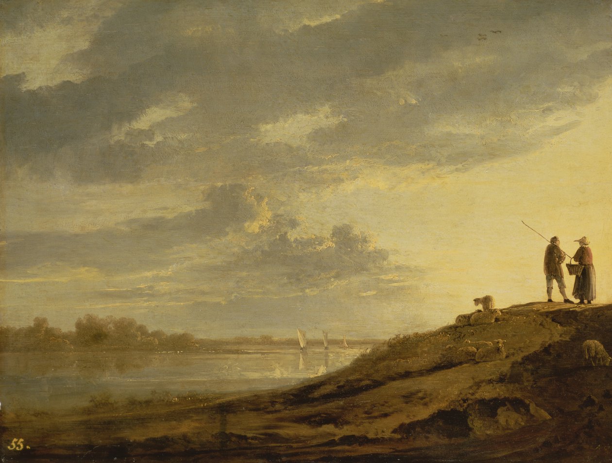 Solnedgång över en flod, 1650-tal (panel) av Aelbert Cuyp