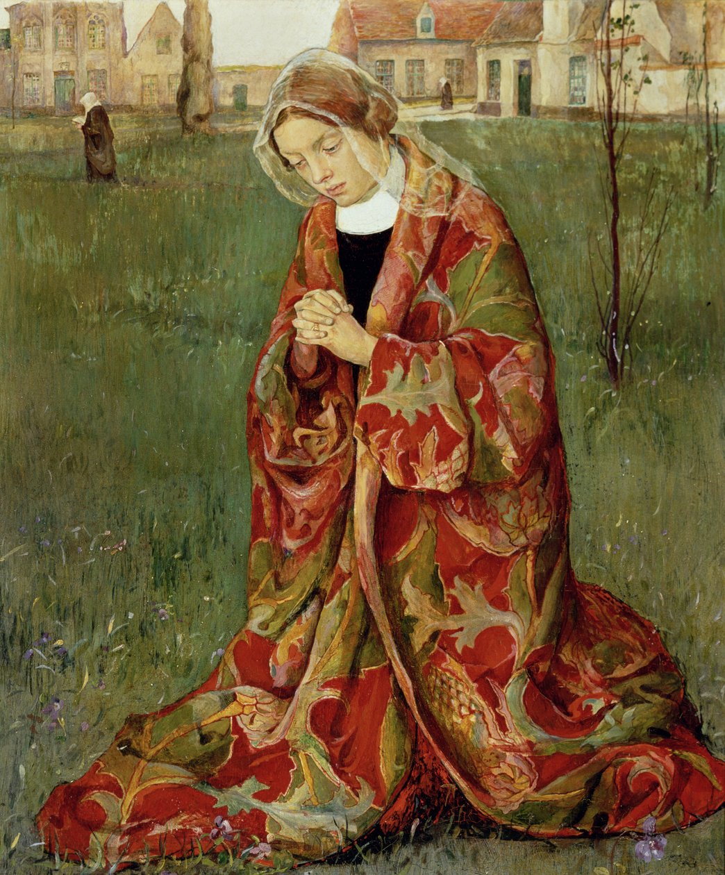 Inom Beguinage, ca 1905 (olja på panel) av Aelfred Fahey