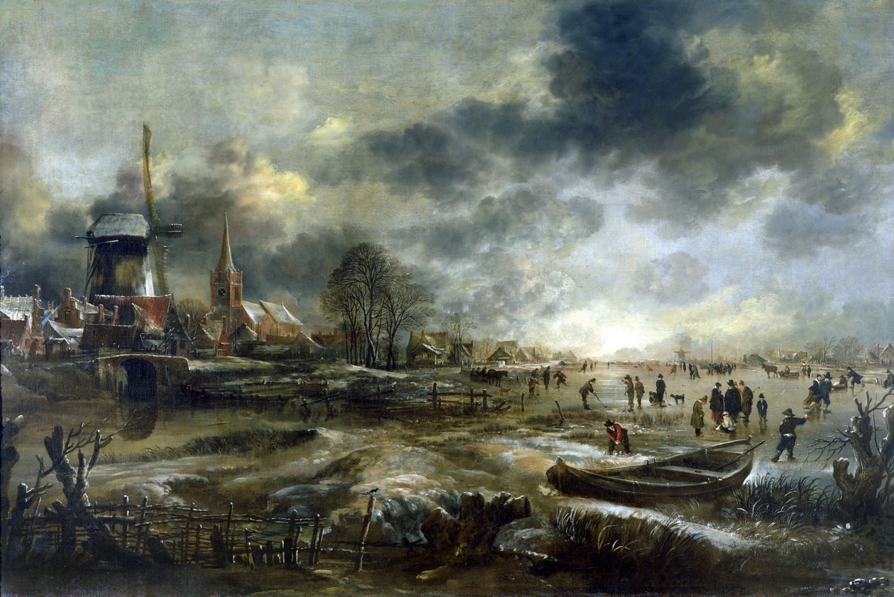 Frusen flodscen av Aert van der Neer