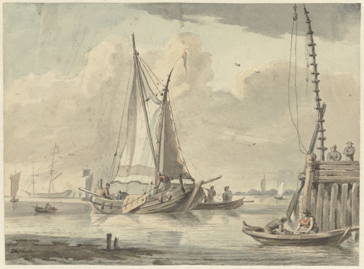 Segelfartyg på floden nära Dordrecht av Aert Schouman