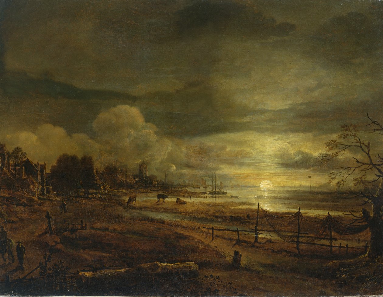 Kanal vid Moonrise av Aert van der Neer