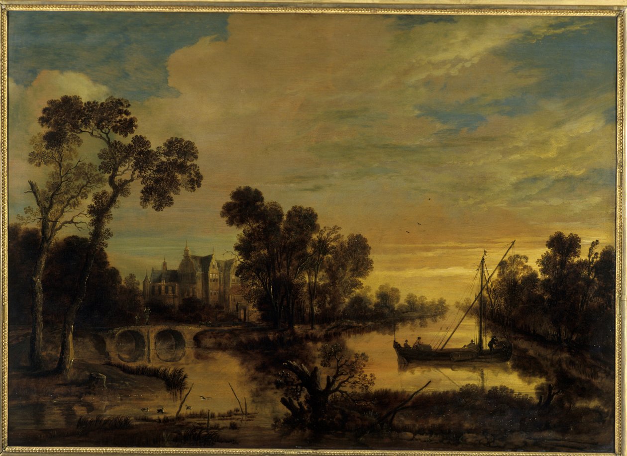 Landskap med kanal, 1643 av Aert van der Neer