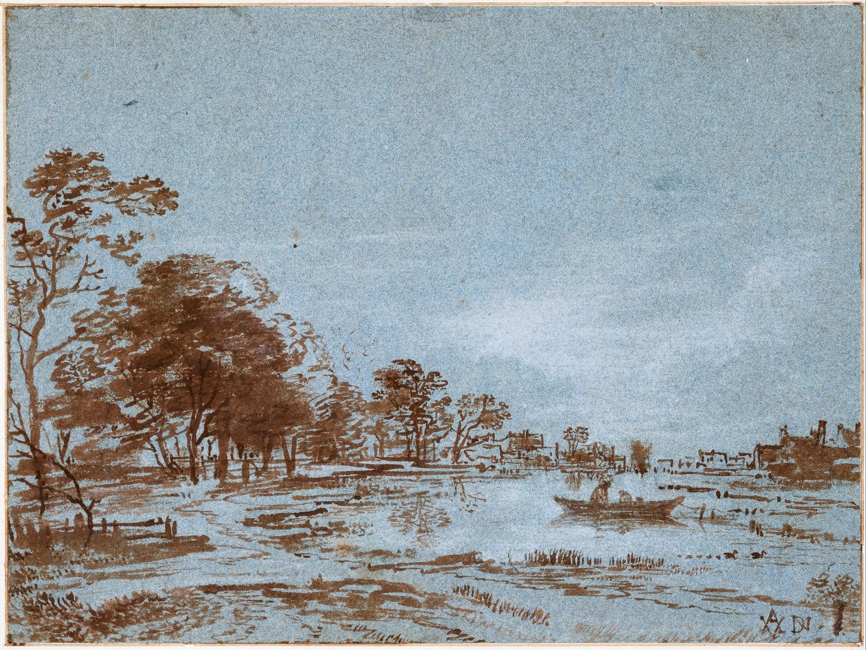 Flodlandskap i månsken av Aert van der Neer