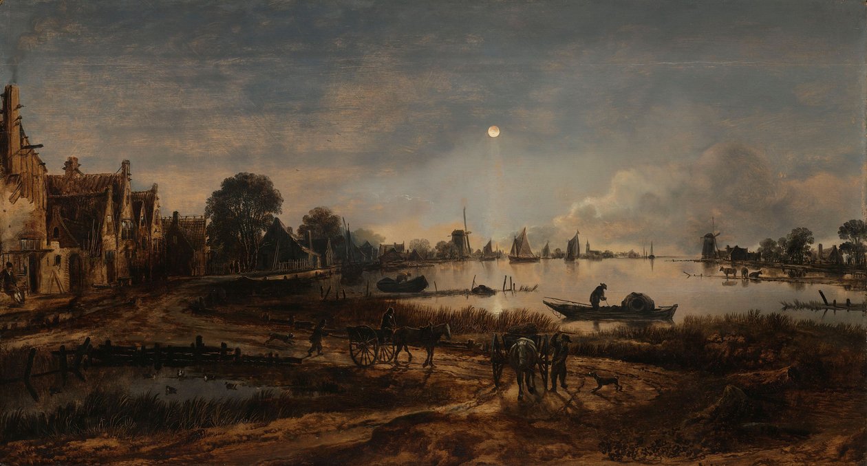 River View by Moonlight, ca 1640-50 av Aert van der Neer