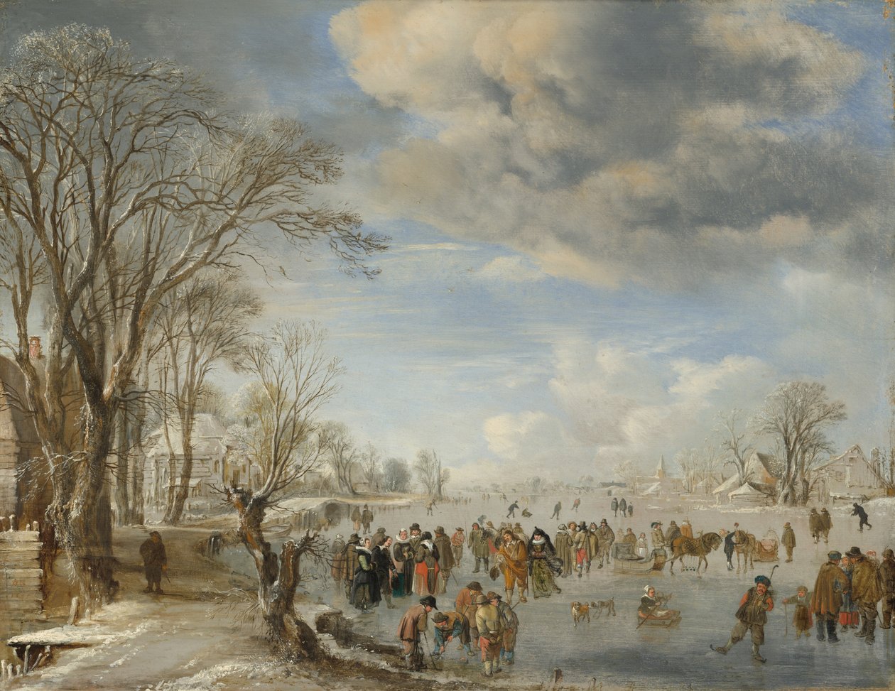 Vinter i Holland: Skridskoåkning Scene av Aert van der Neer