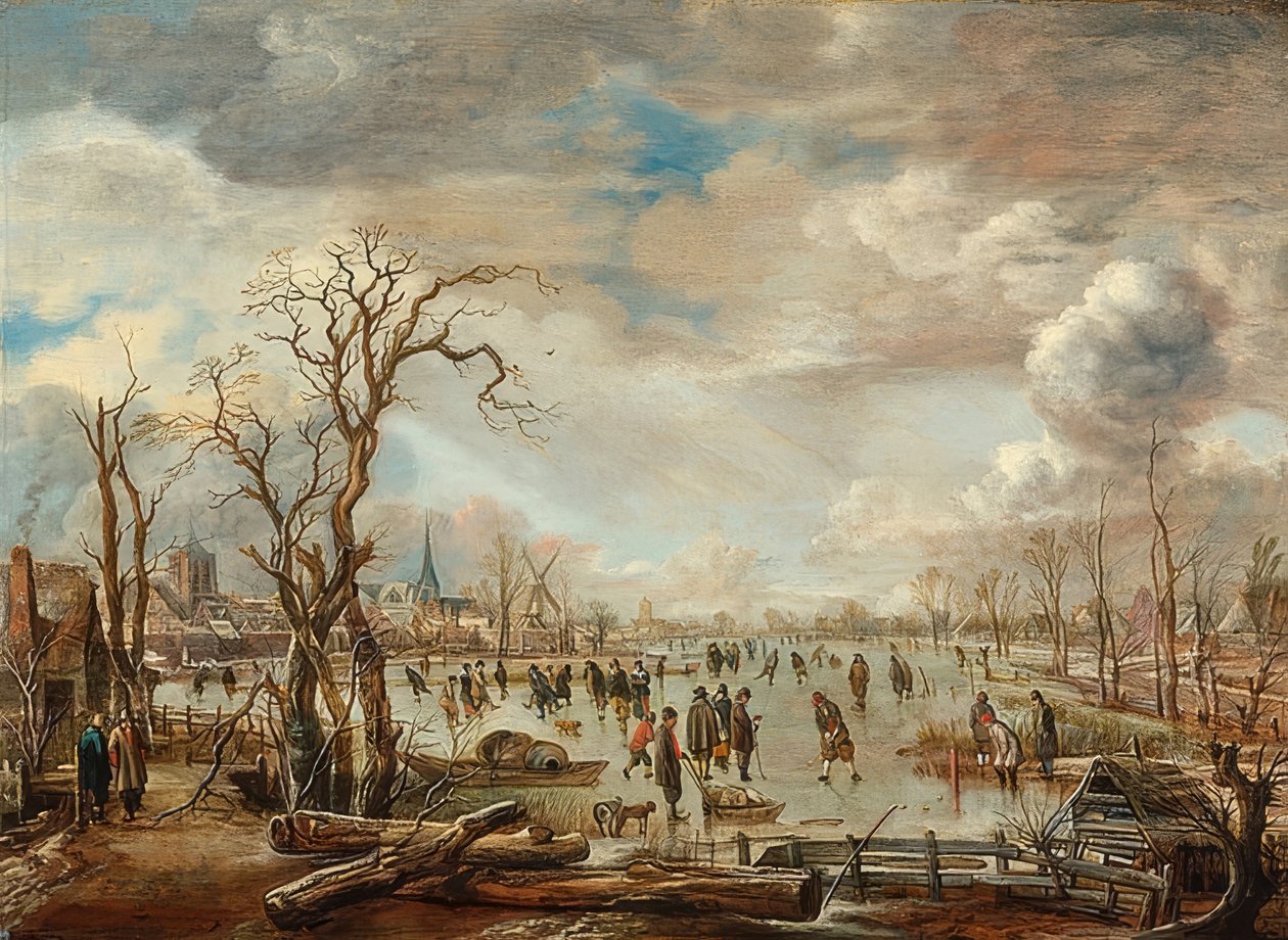 Vinterlandskap med isnöje. Omkring 1655 av Aert van der Neer