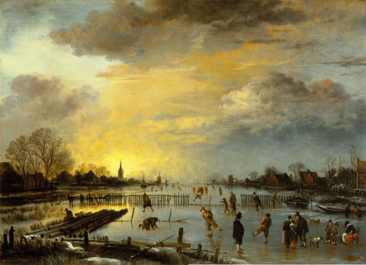 Vinterlandskap med skridskoåkare av Aert van der Neer