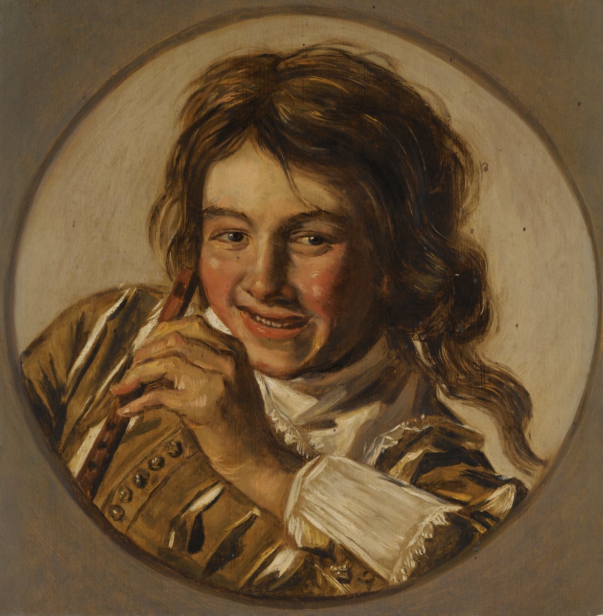 Skrattande pojke med flöjt av After Frans Hals