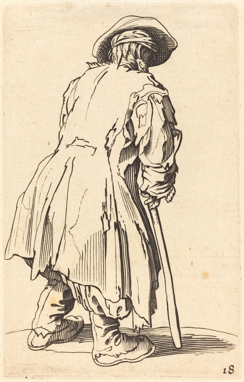 Gammal tiggare med en krycka av After Jacques Callot