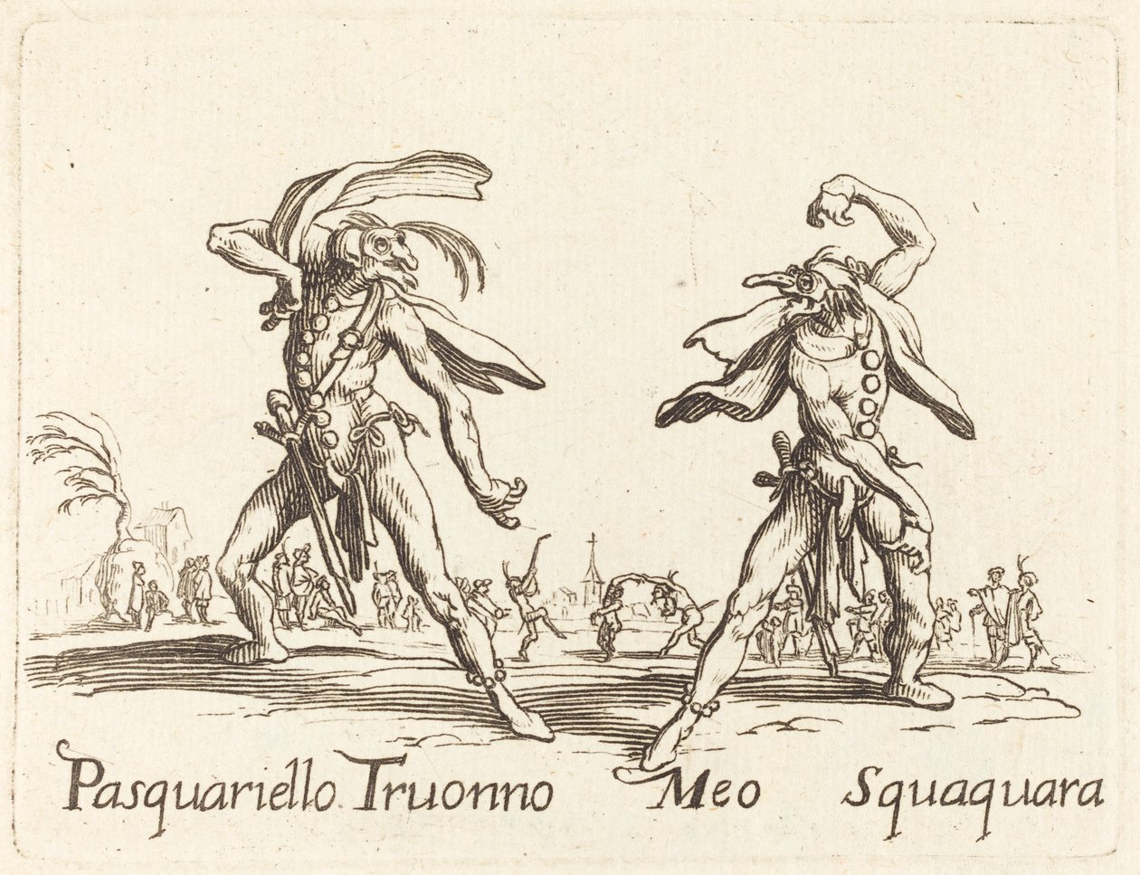 Pasquariello Truonno och Meo Squaquara av After Jacques Callot