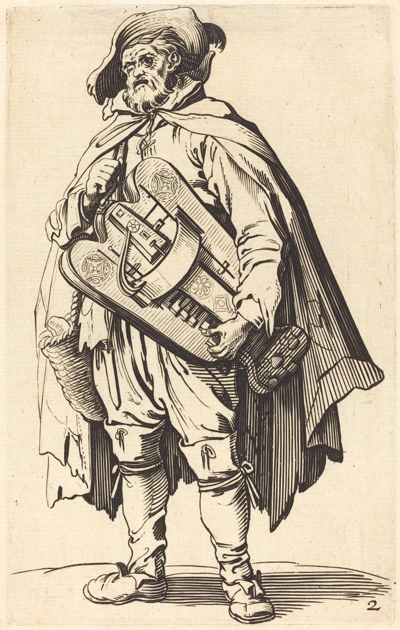Hurdy-Gurdy-spelaren av After Jacques Callot