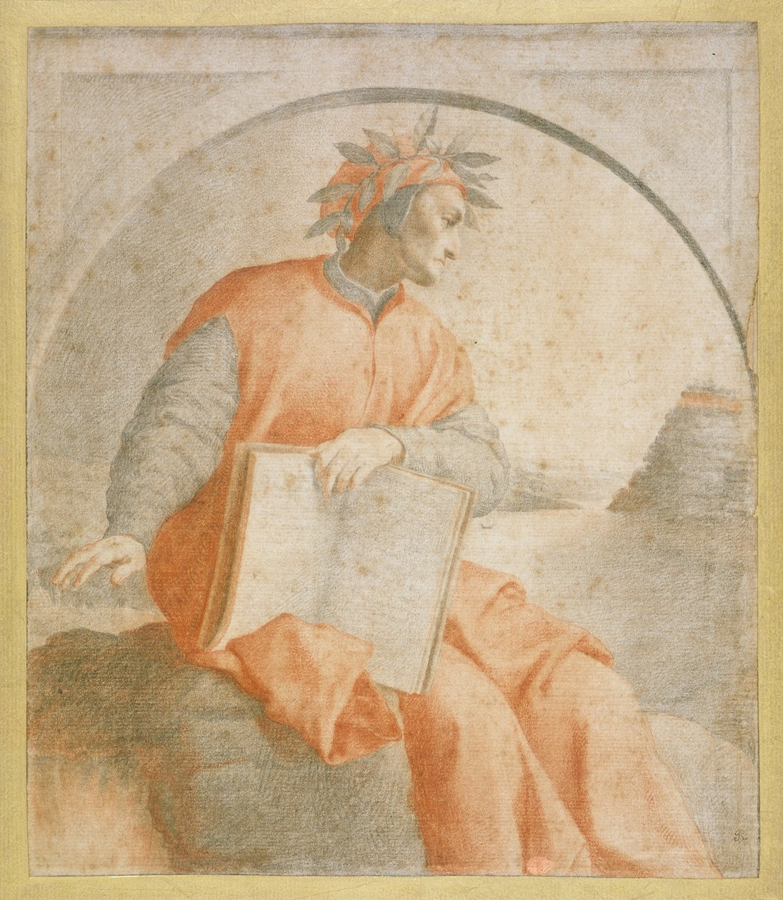 Nr 1176 Porträtt av Dante, kopia (krita) av Agnolo Bronzino