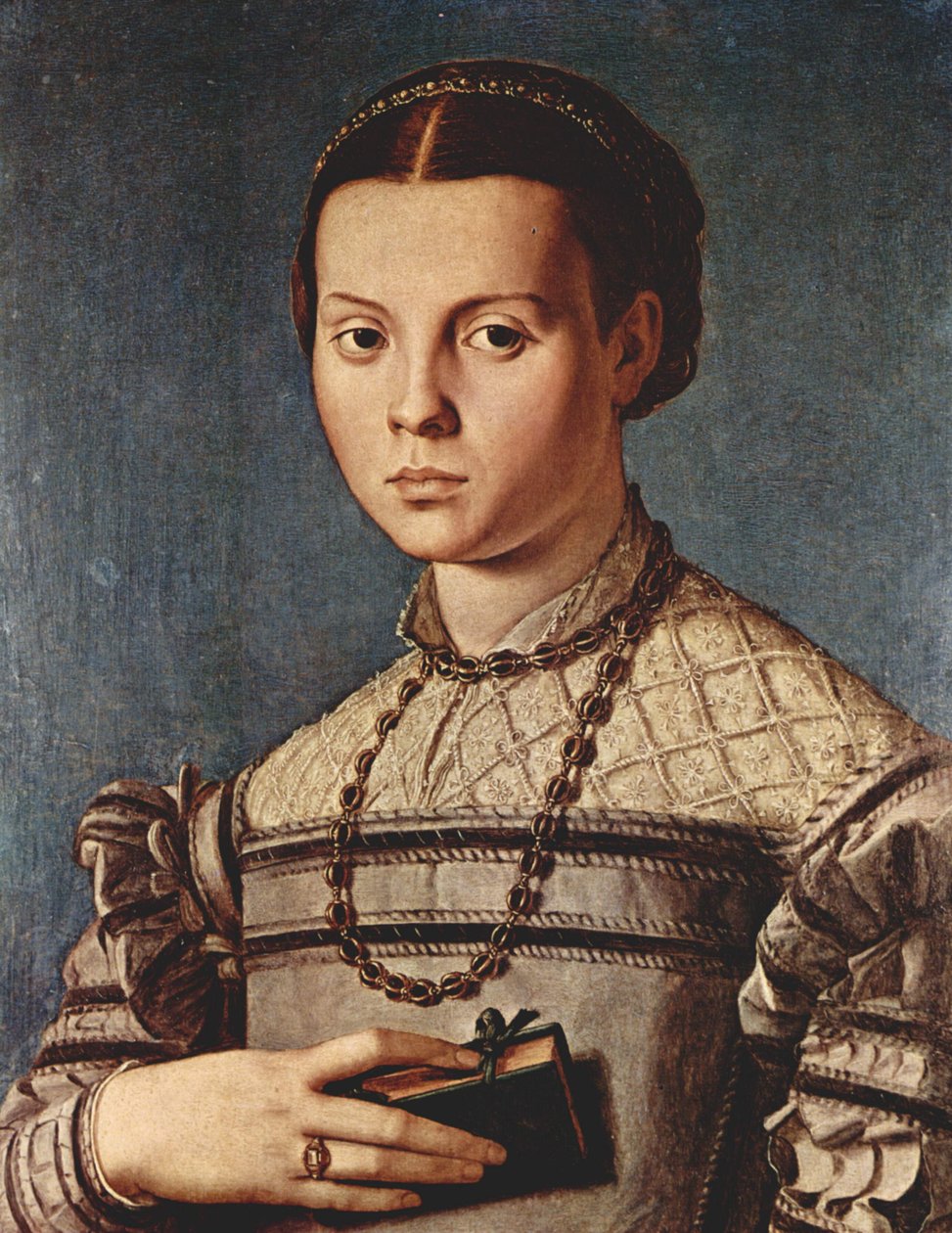 Portrait of a girl with a book av Agnolo Bronzino