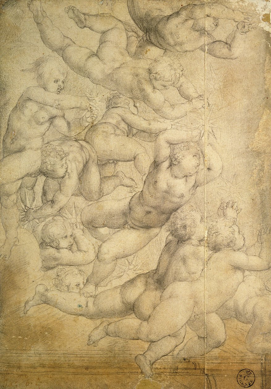 Putti (krita på papper) av Agnolo Bronzino