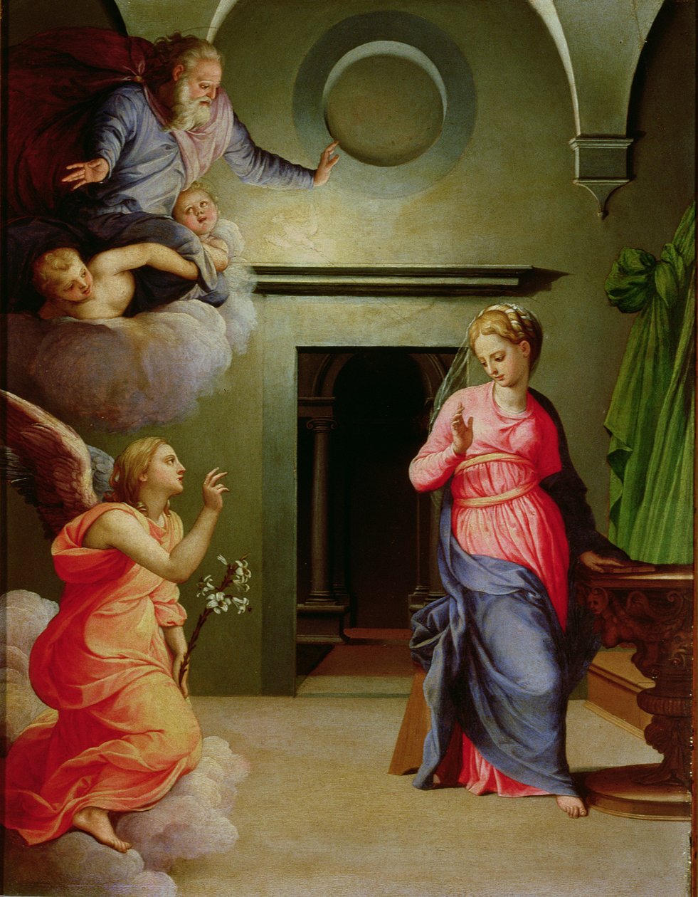 Bebådelsen (tempera på panelen) av Agnolo Bronzino