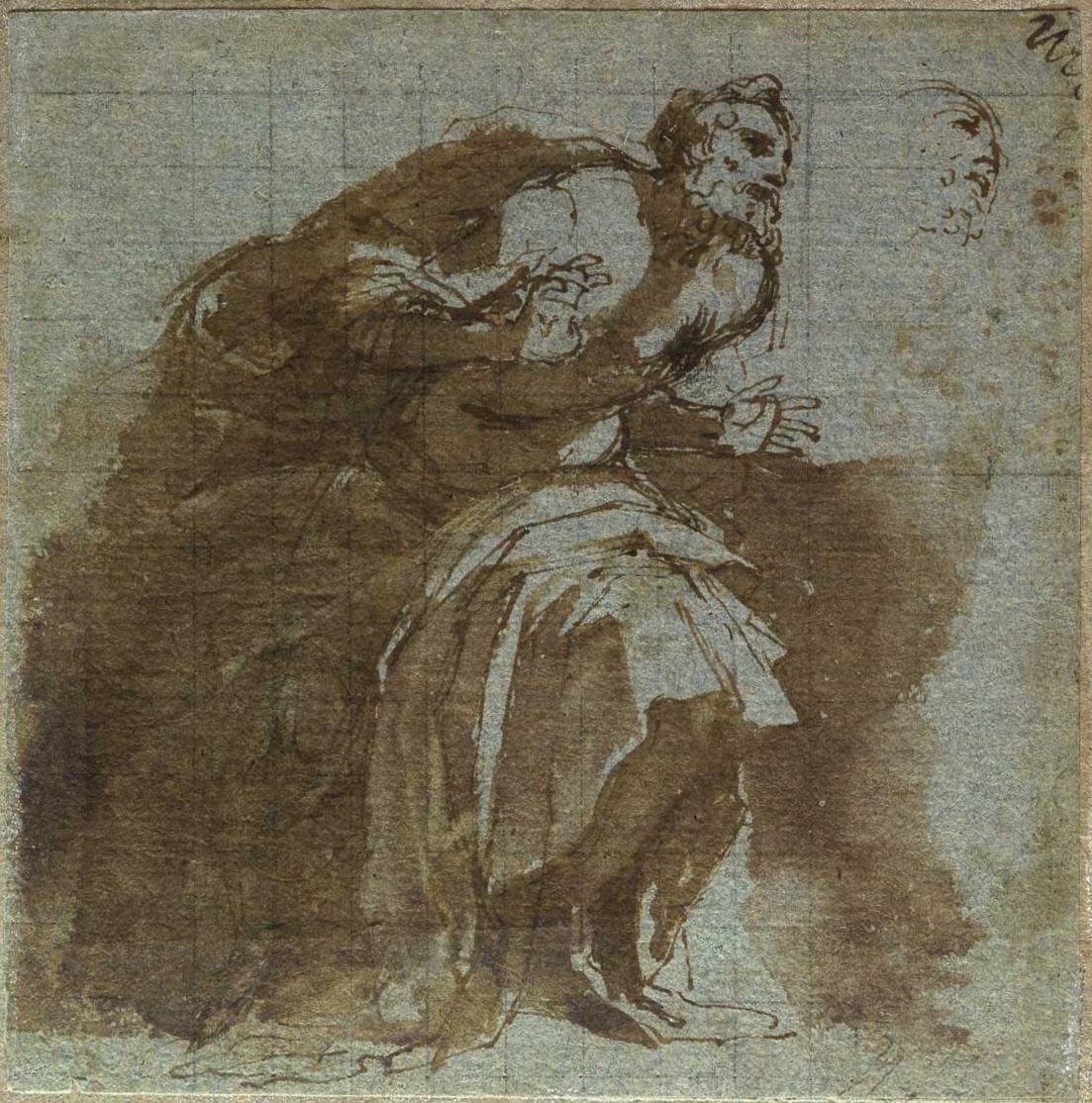 Astonished senile figure detail av Agostino Carracci